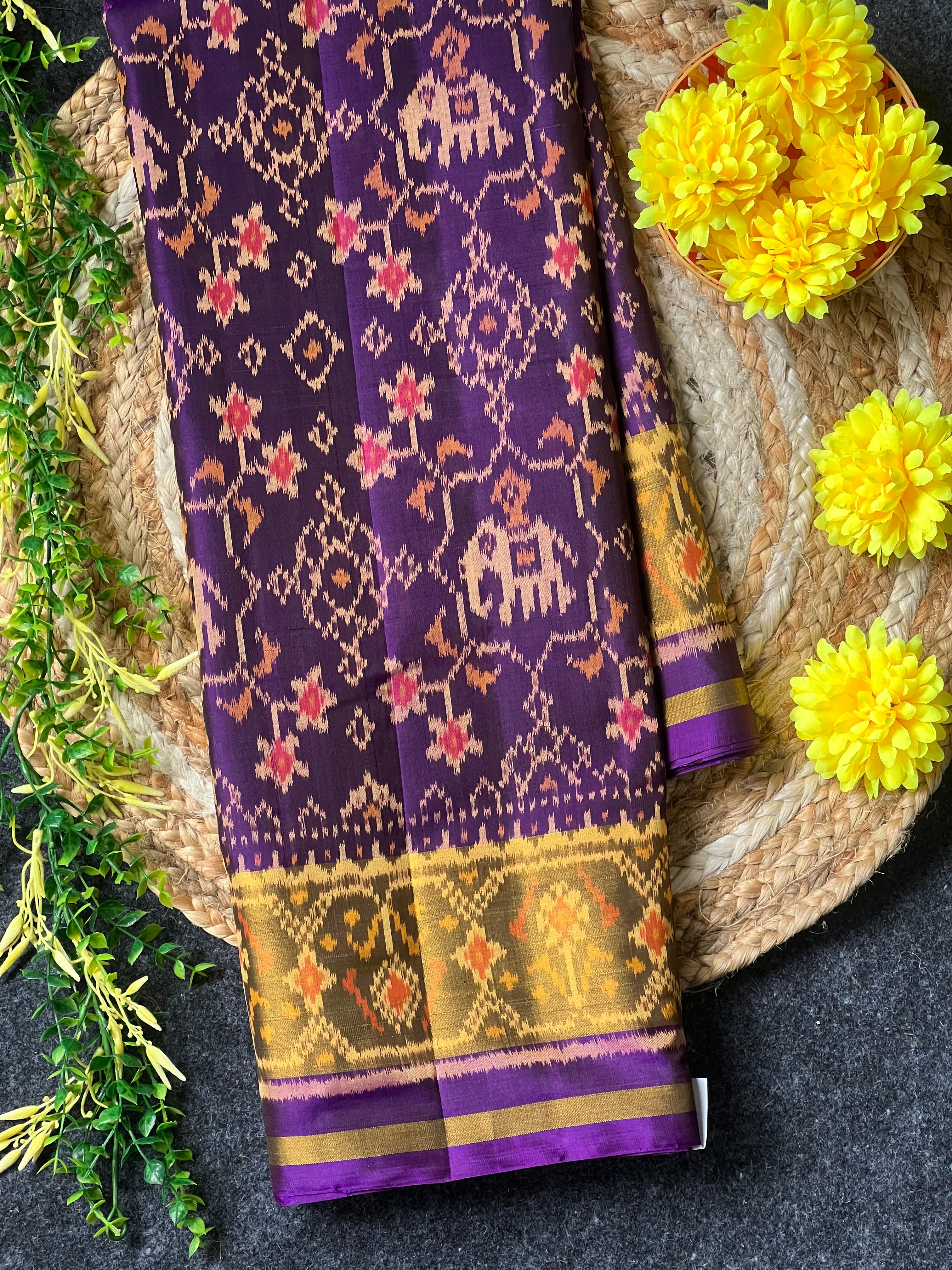 Purple Fusion Design Handwoven Patola Silk Saree