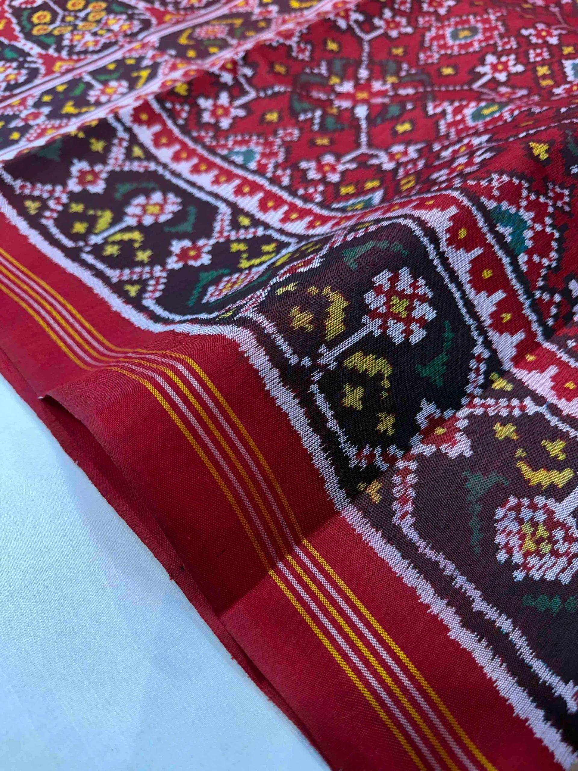 Red Navratna Traditional Design Handwoven Patola Silk Saree