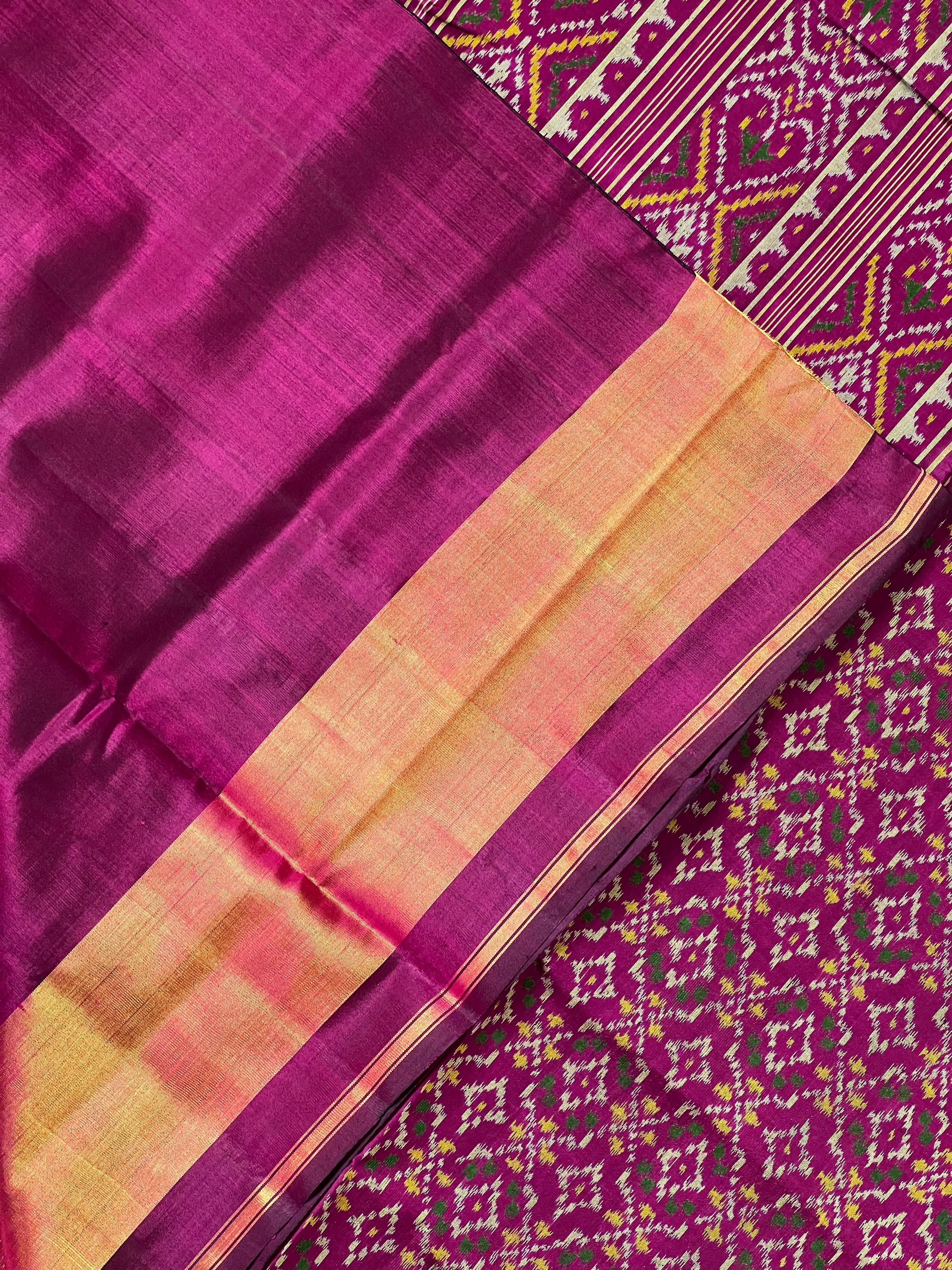 Buttonful Design Wine Color Handwoven Patola Silk Saree
