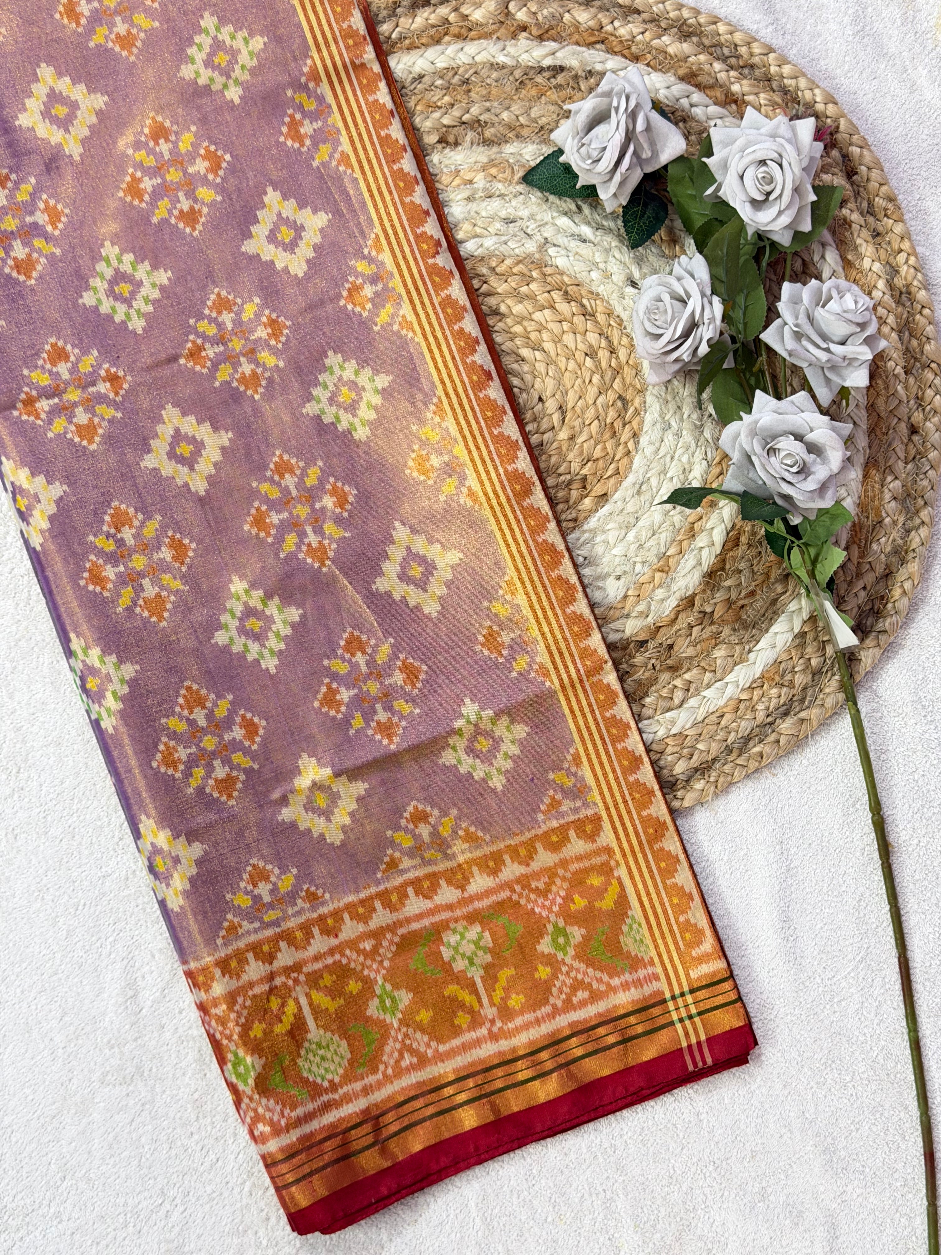 Pastel Purple Panchanda Tissue Double Zari Patola Saree Main image