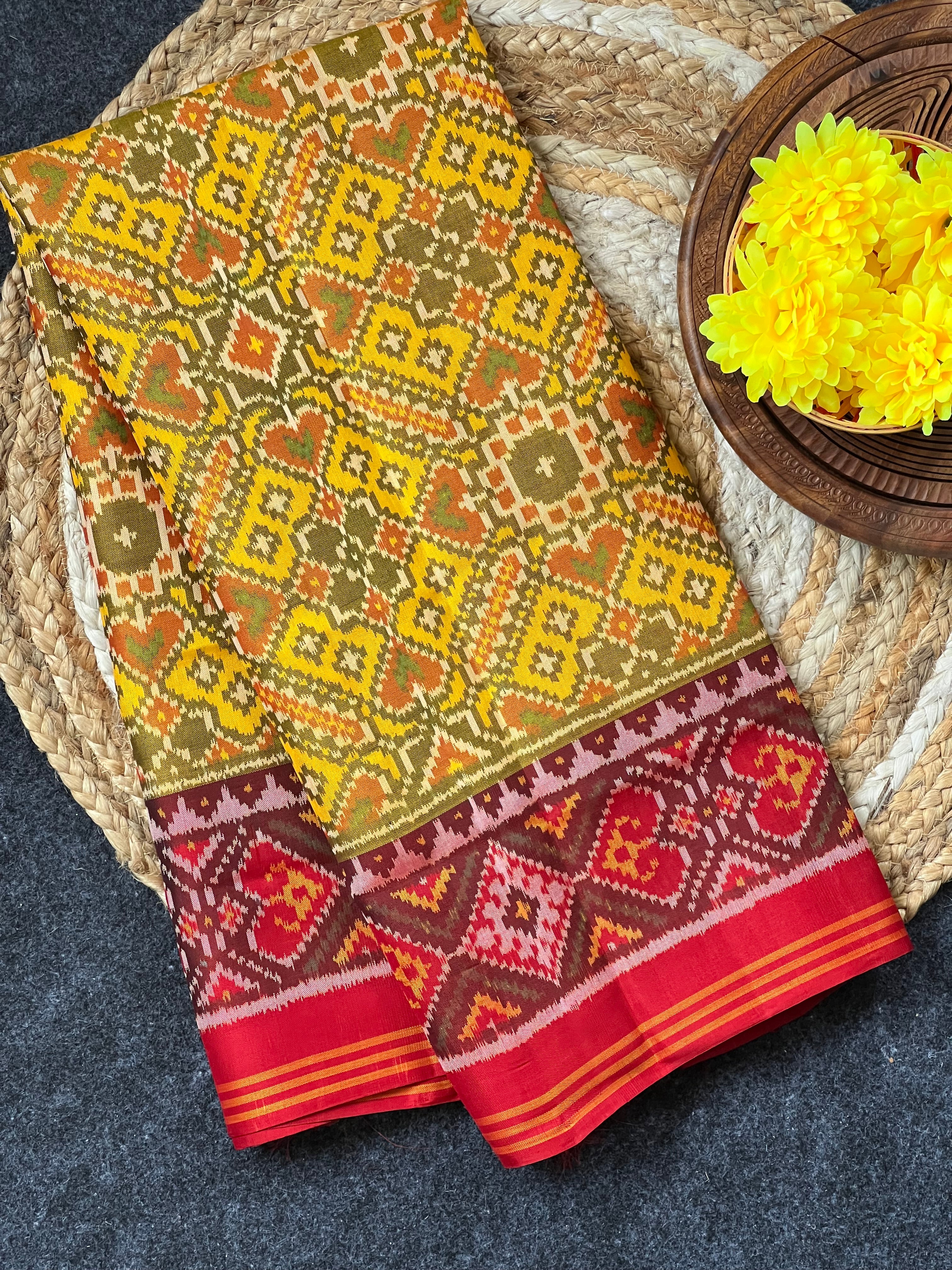 Yellow Manekchowk Design Handwoven Patola Dupatta