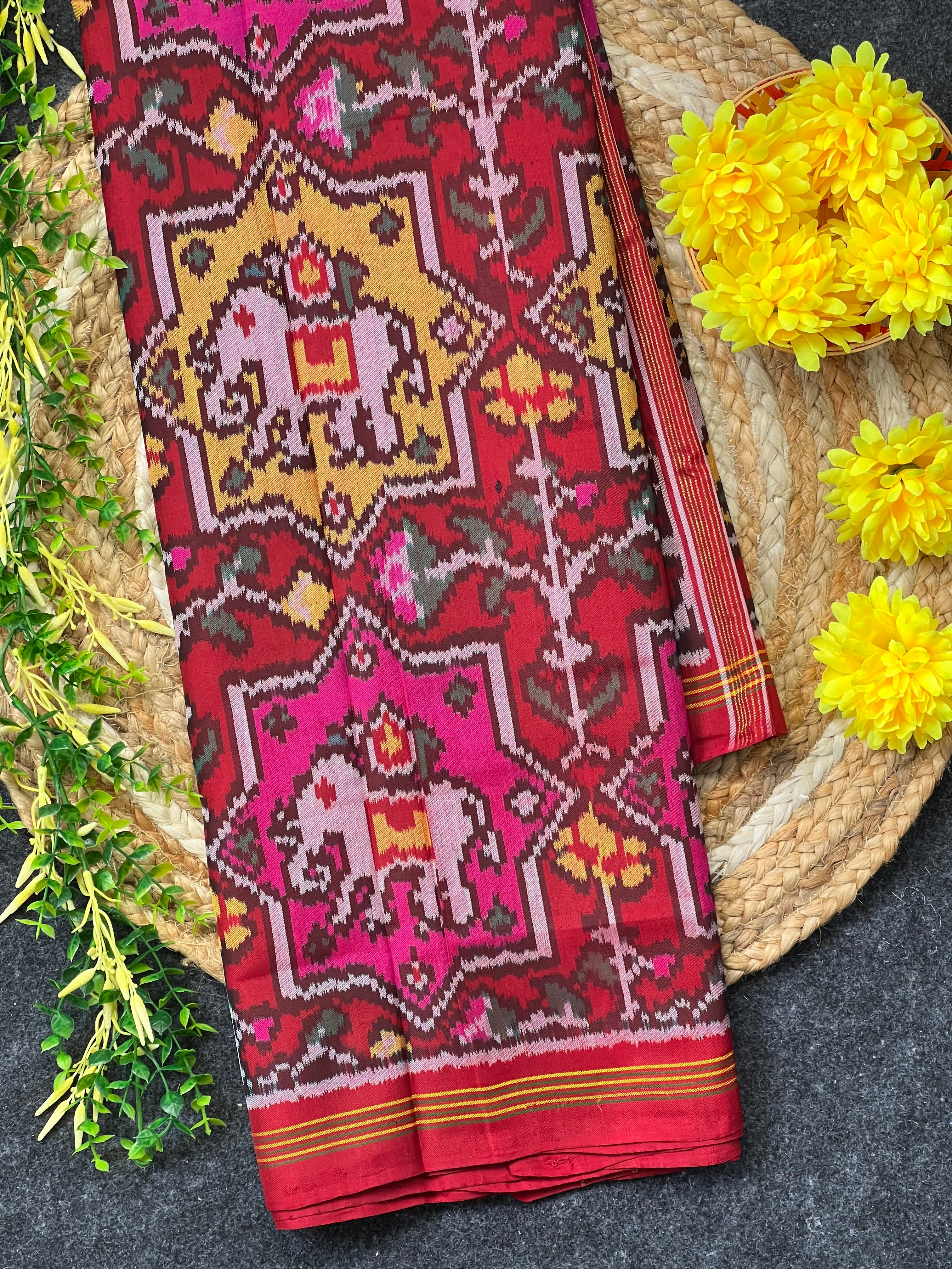Multi Color Elephant Design Handwoven Patola Silk Saree Main image