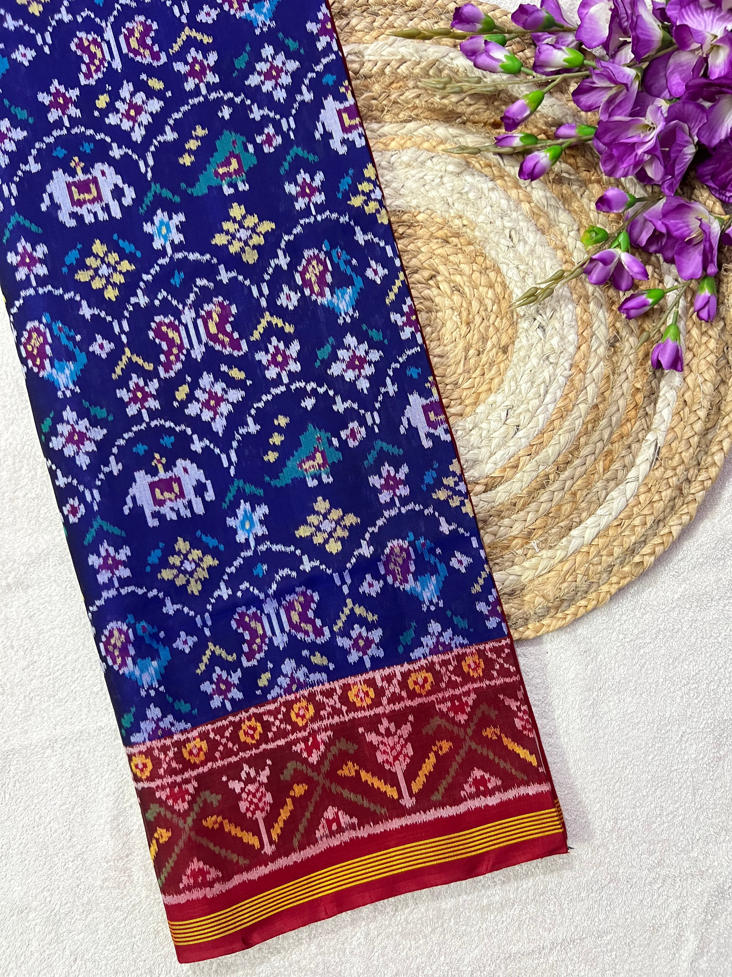 Blue And Red Exclusive Design Handwoven Patola Silk Saree Main image