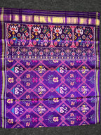 Purple Motifs With Flower Design Handwoven Patola Silk Saree