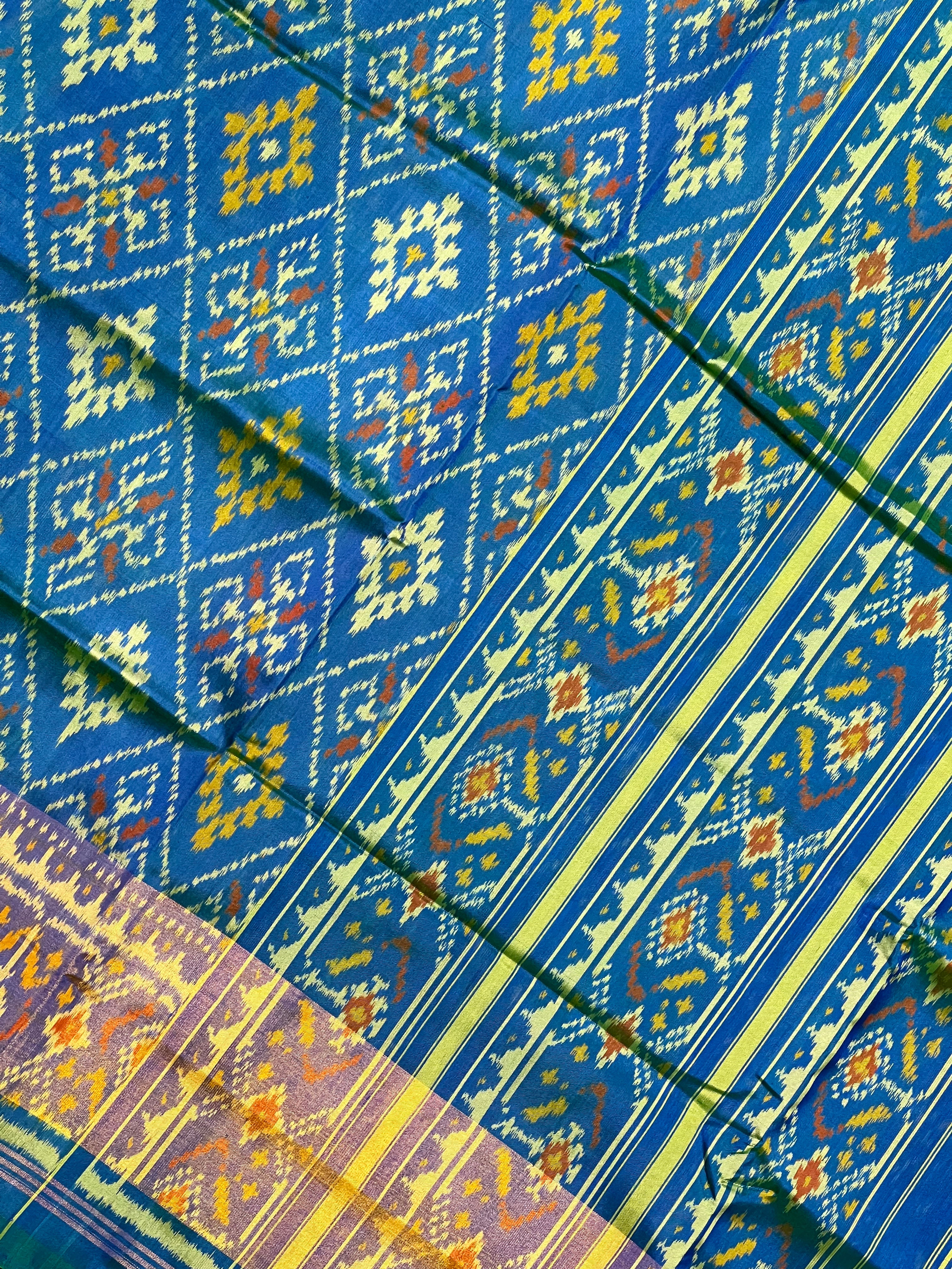 Royal Blue Pan-Chanda Traditional Design Handwoven Patola Silk Saree