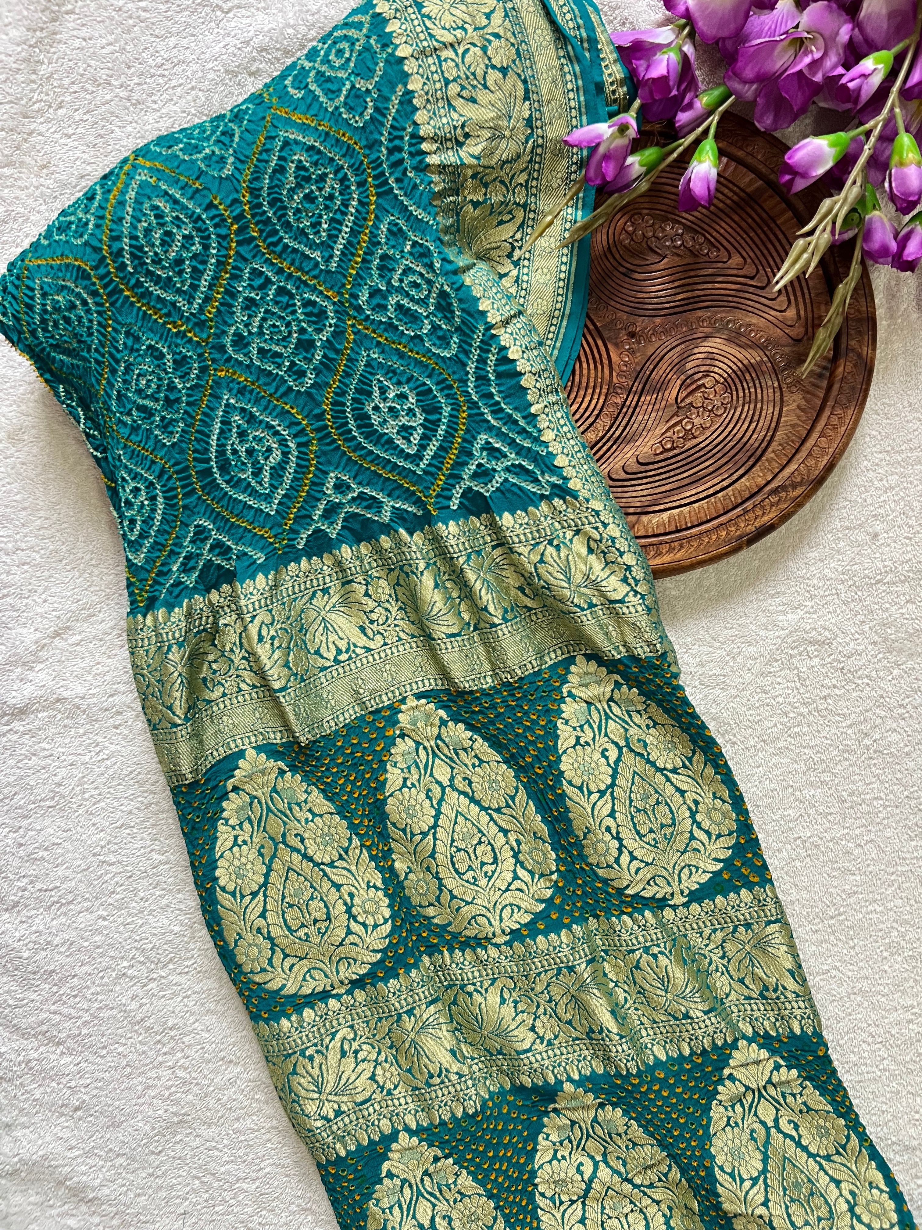 Georgette Heavy Rai Bandhej Saree Main image