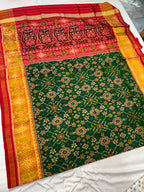 Handwoven Patola Silk Saree Green Navratna Design