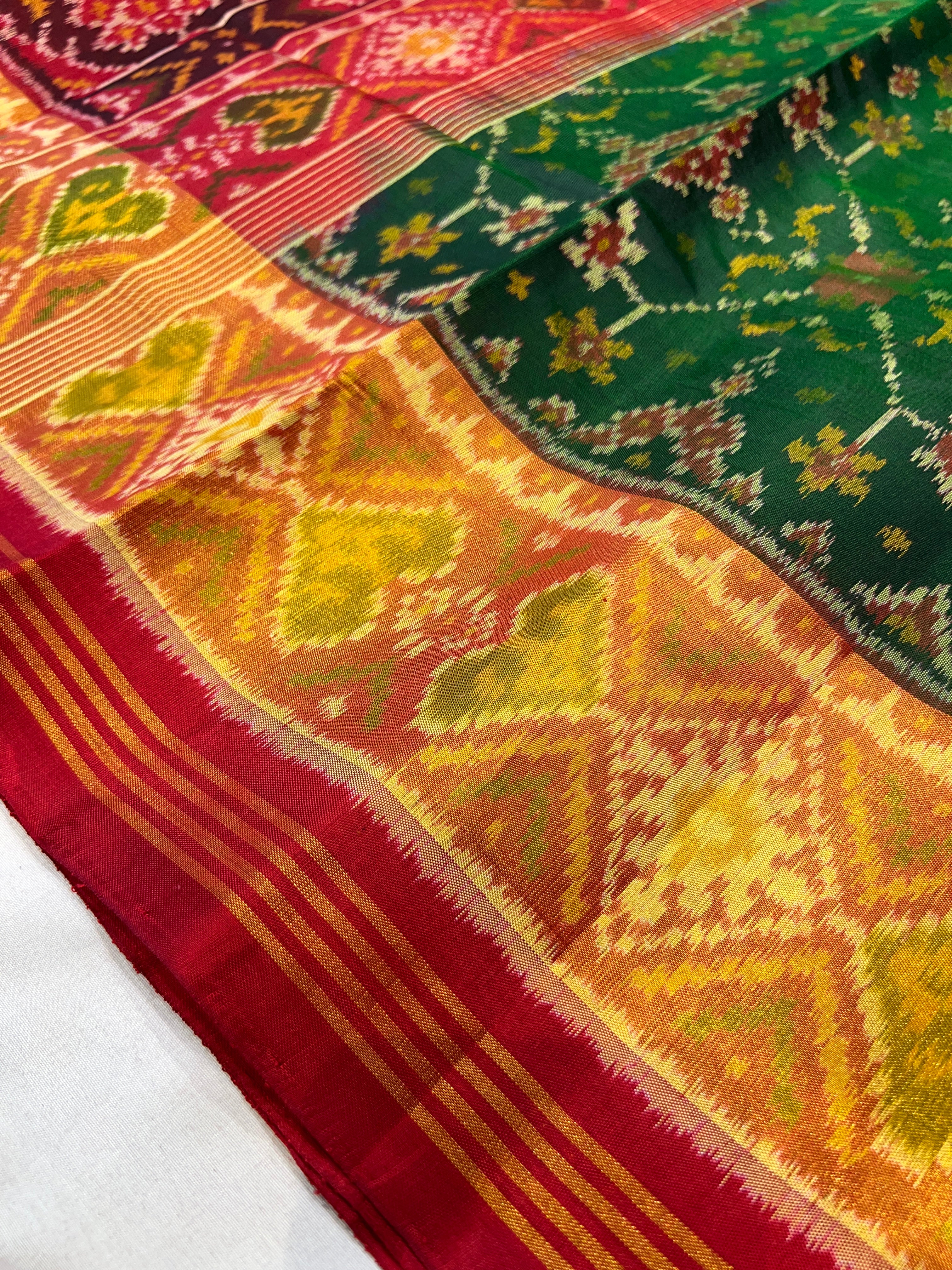 Handwoven Patola Silk Saree Green Navratna Design