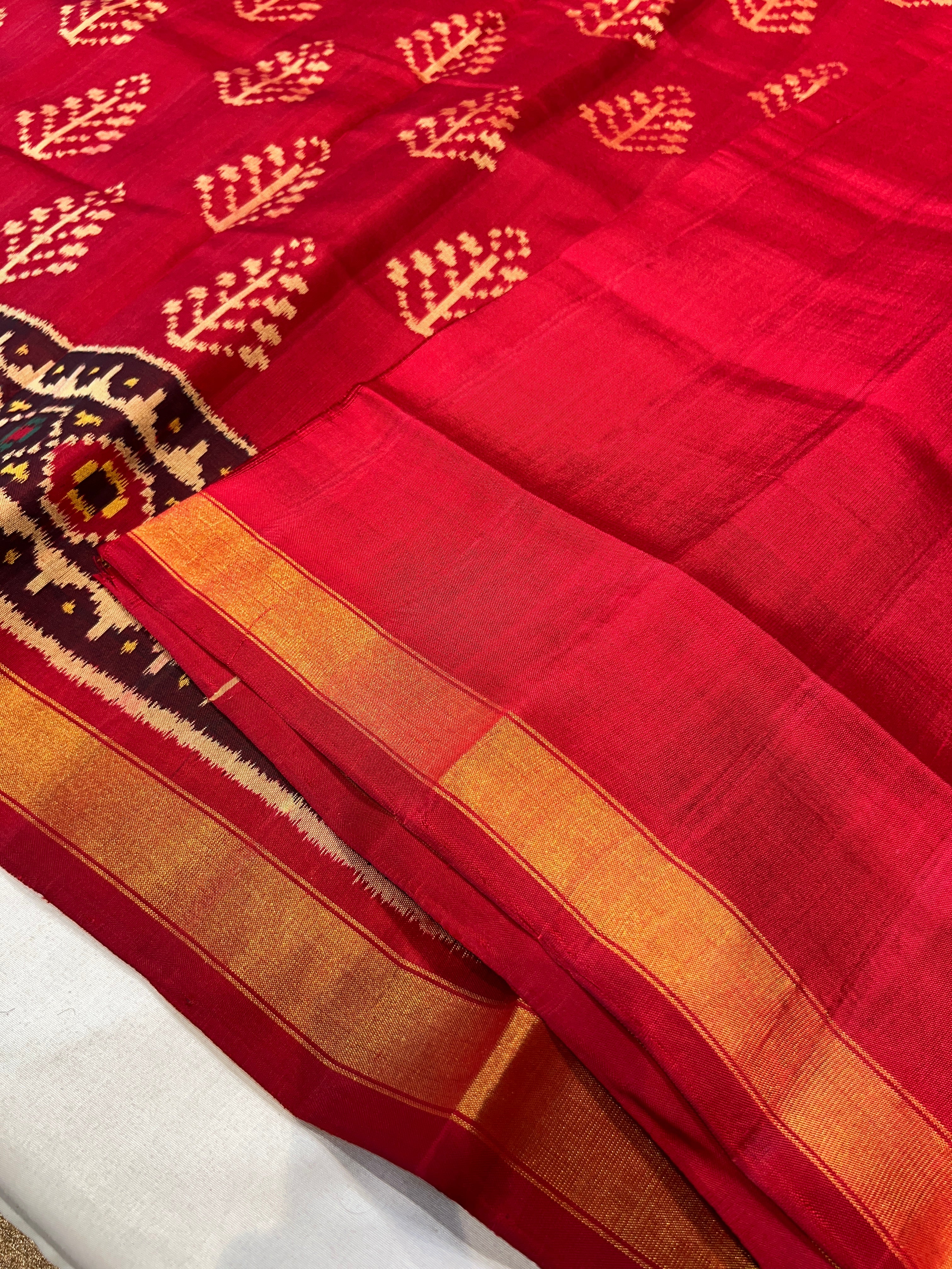 Handwoven Patola Silk Saree Red Fancy