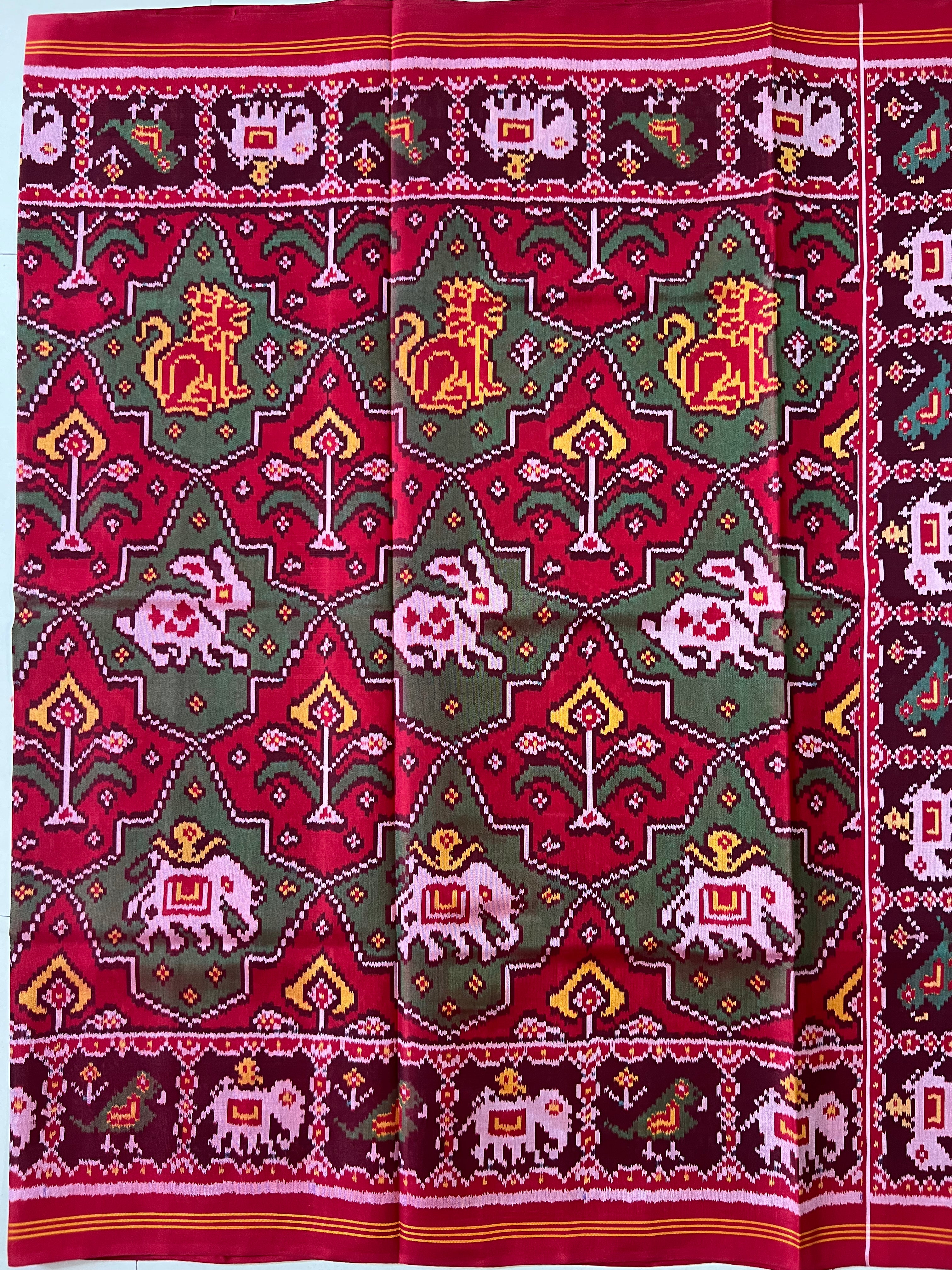 Handwoven Patola Silk Saree Elephant Designer