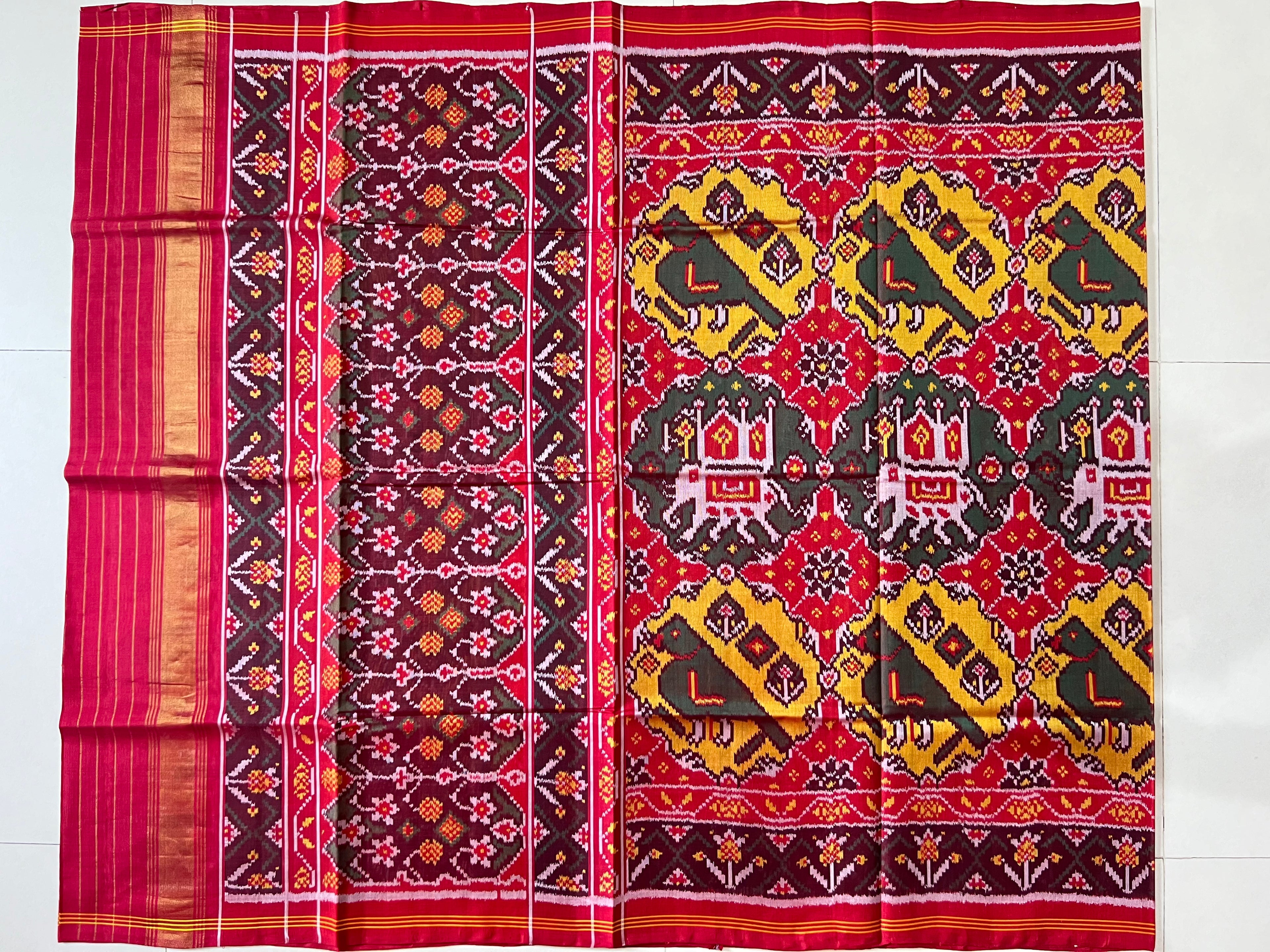 Handwoven Patola Silk Saree Elephant & Perrot Designer