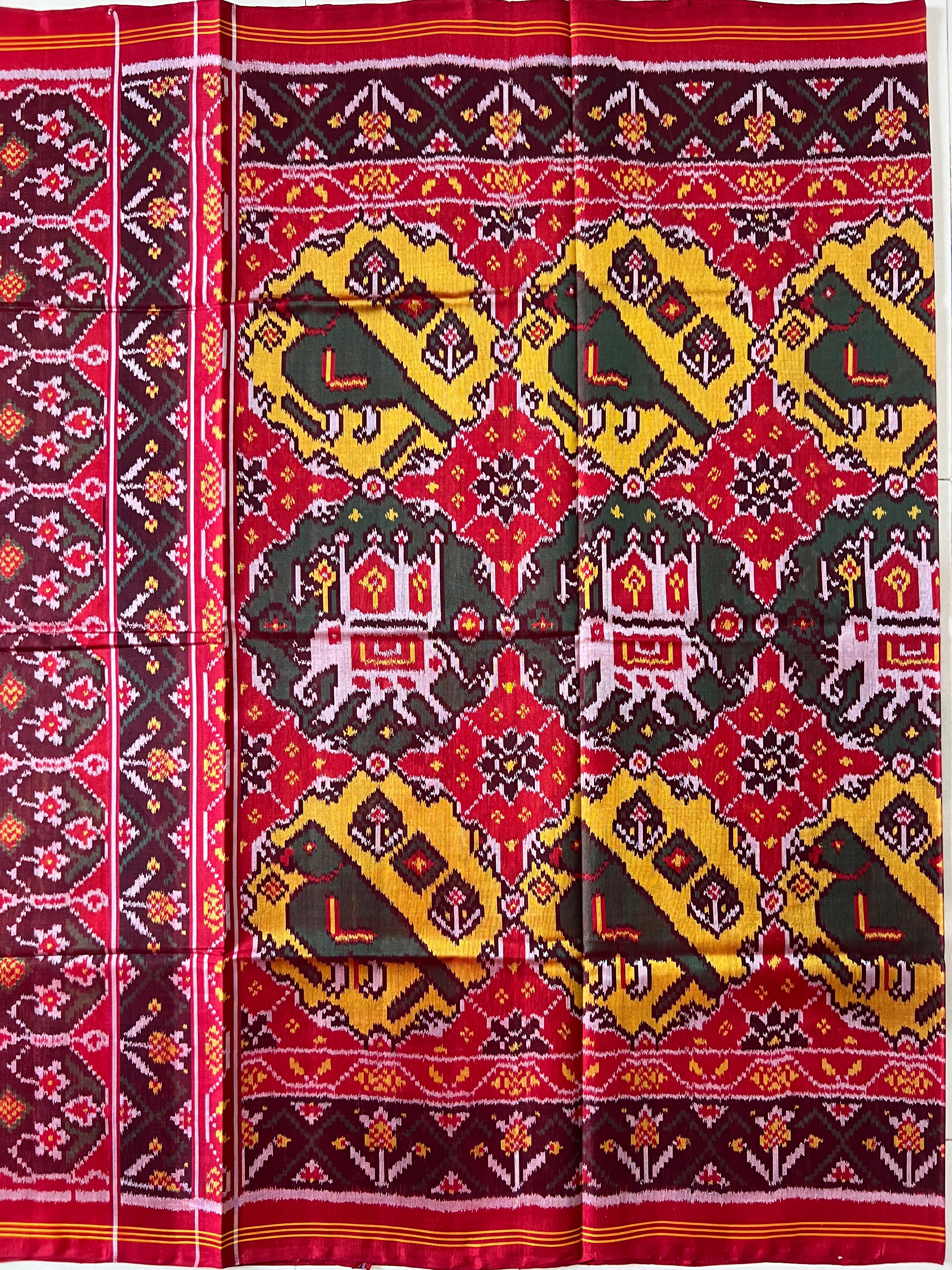 Handwoven Patola Silk Saree Elephant & Perrot Designer