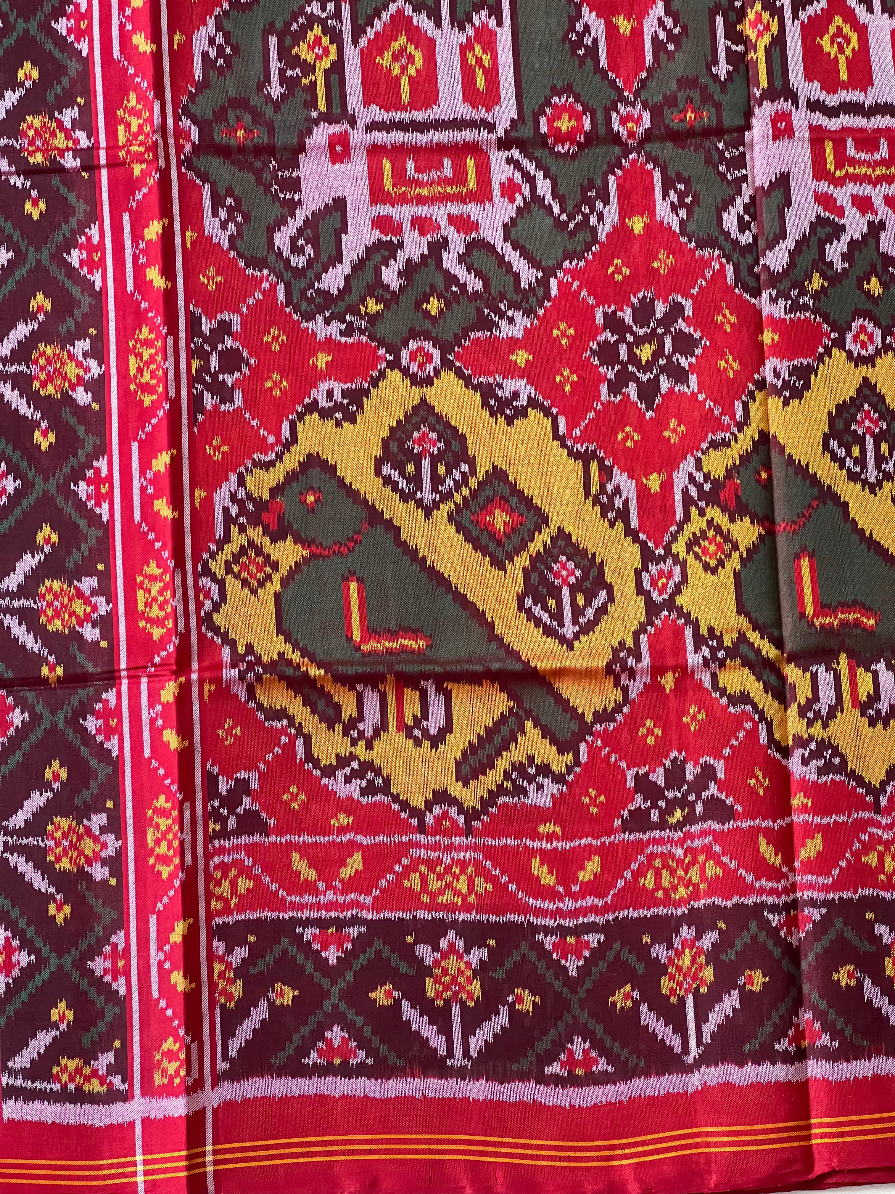 Handwoven Patola Silk Saree Elephant & Perrot Designer