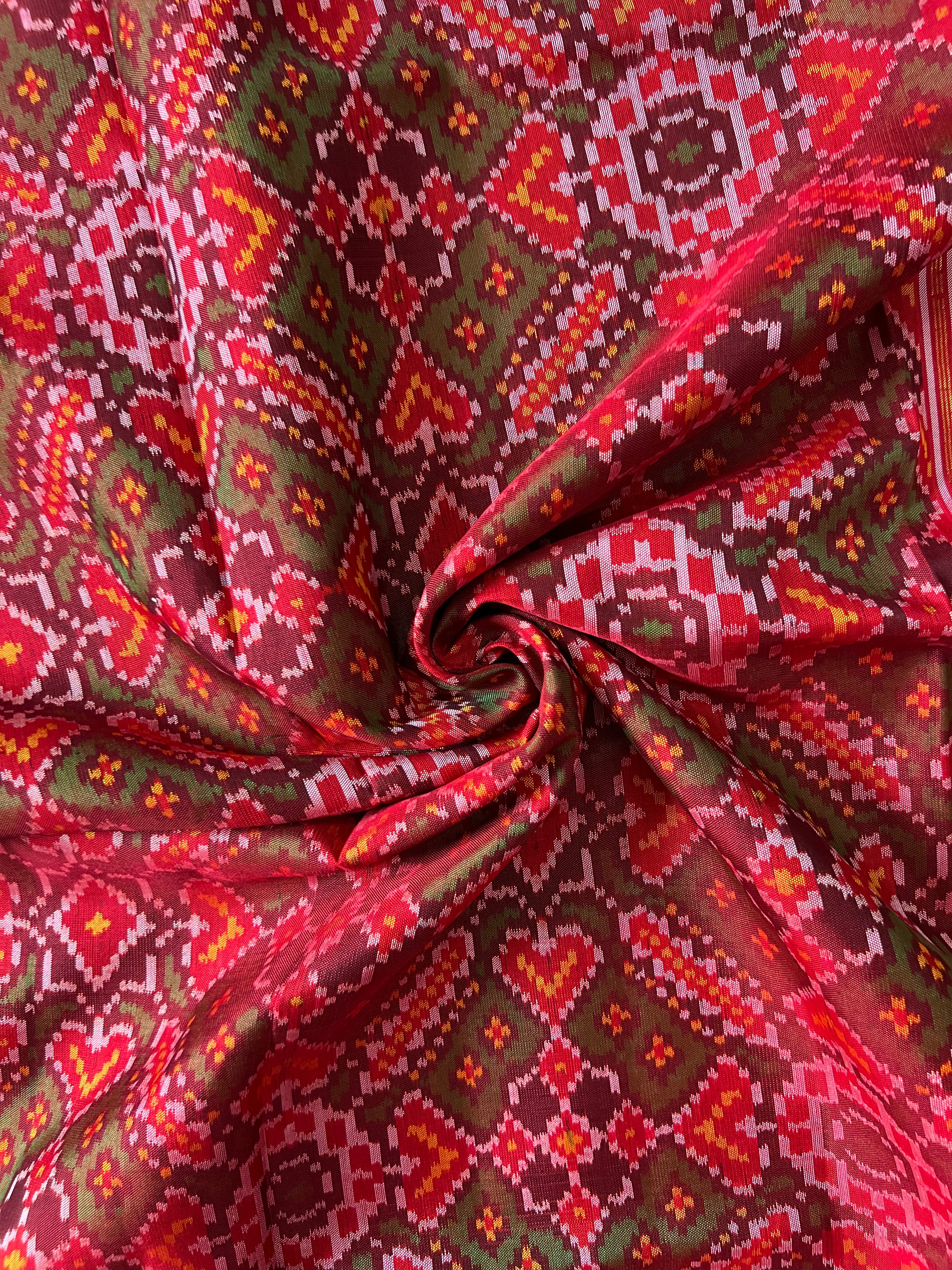 Handwoven Patola Silk Saree Manekchowk Green Dhoop Chaav