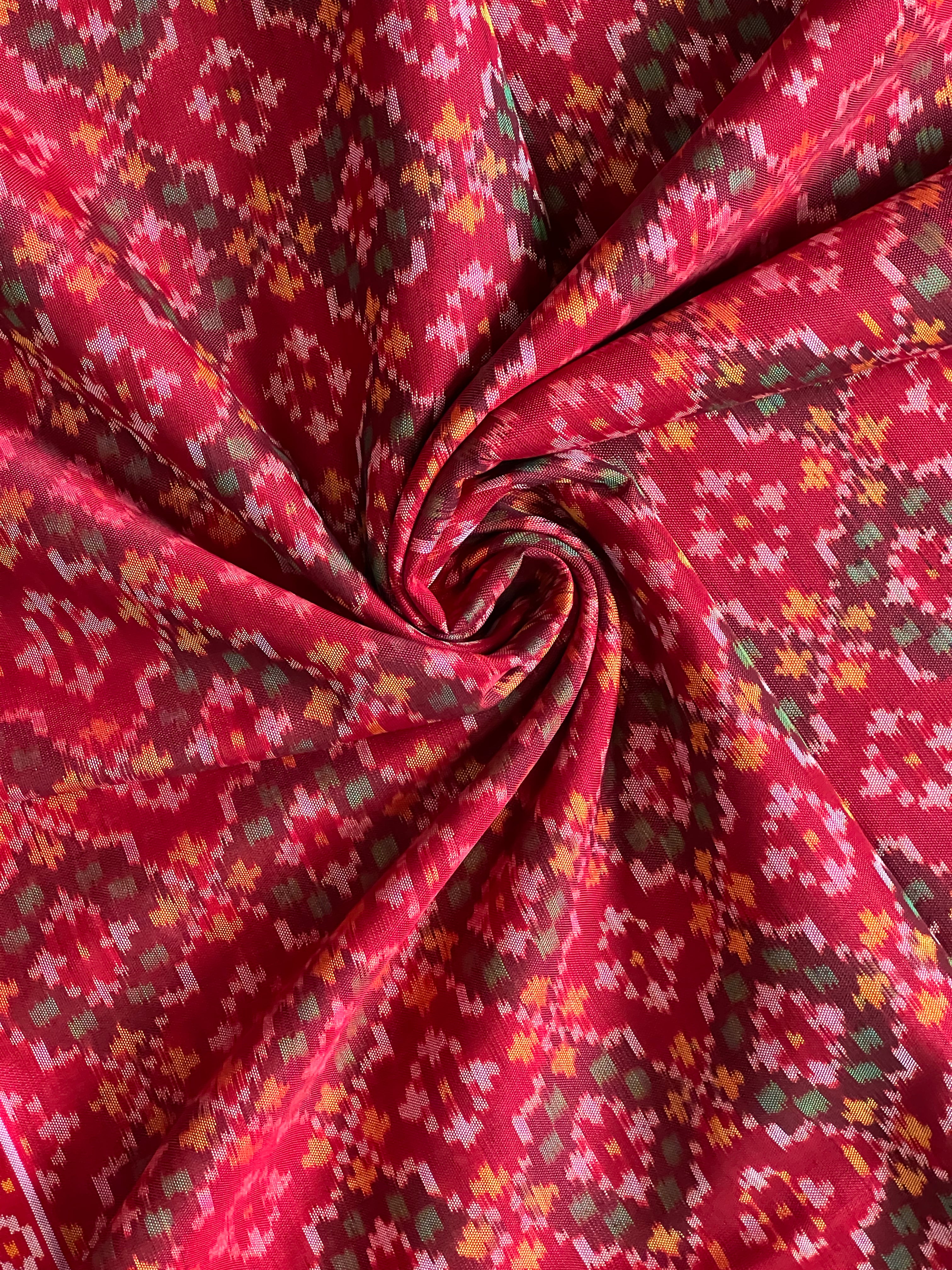 Handwoven Patola Silk Saree Button Ful Red Secondary image