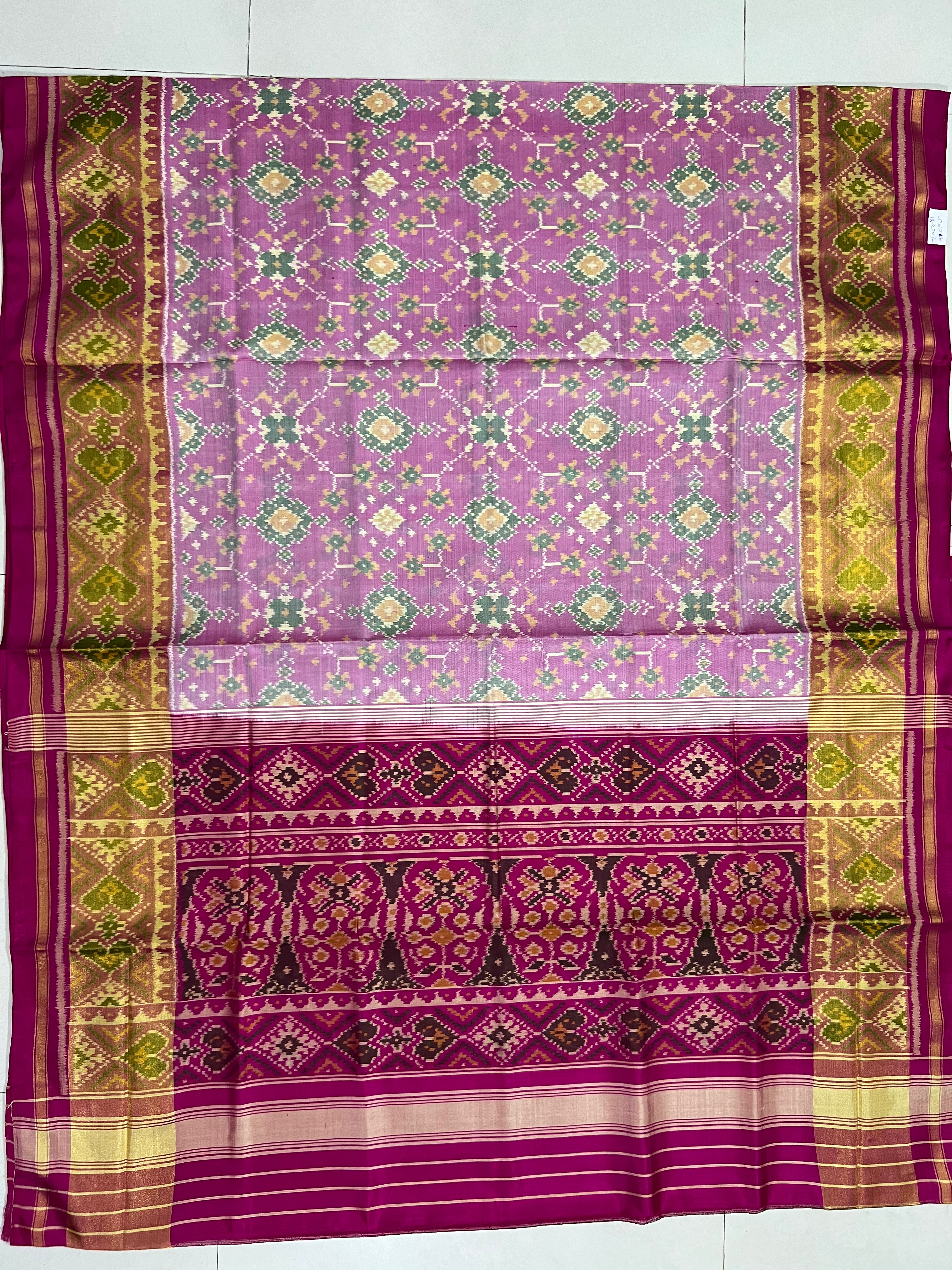 Baby pink navratna Handwoven Patola Silk Saree
