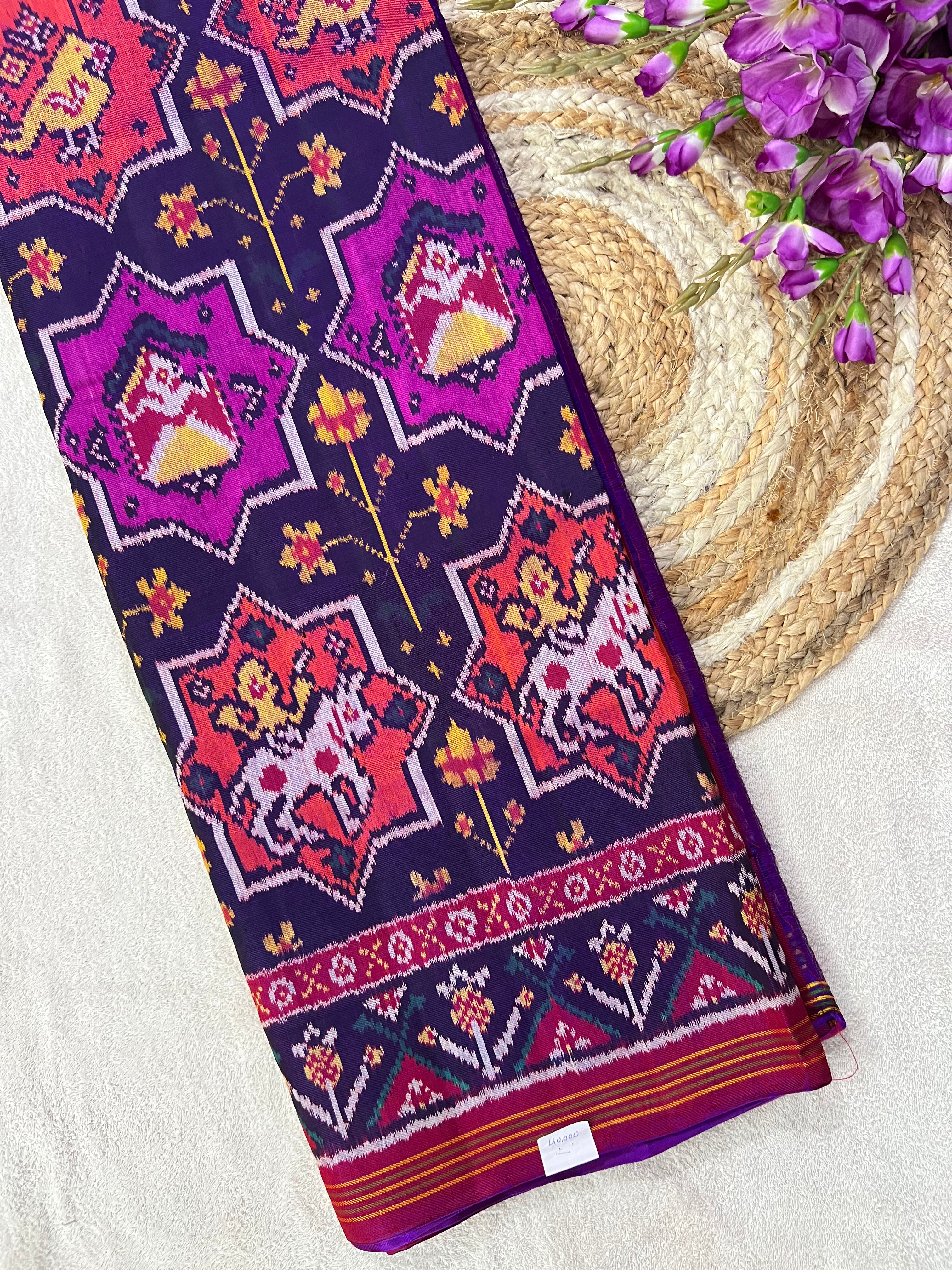 Twill Weaving Handwoven Patola Silk Saree Star Design