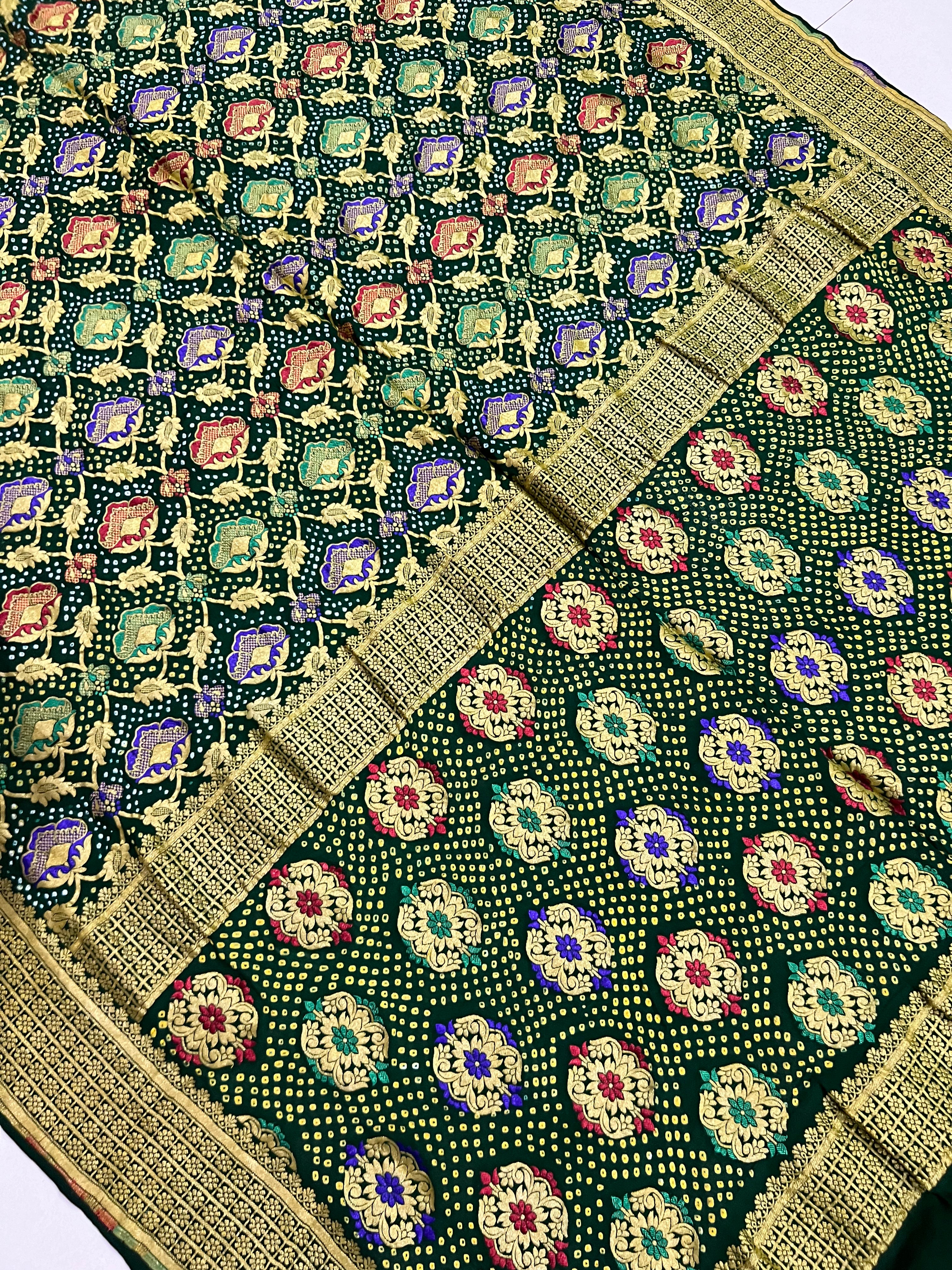 Georgette Minakari Handloom Bandhej Saree