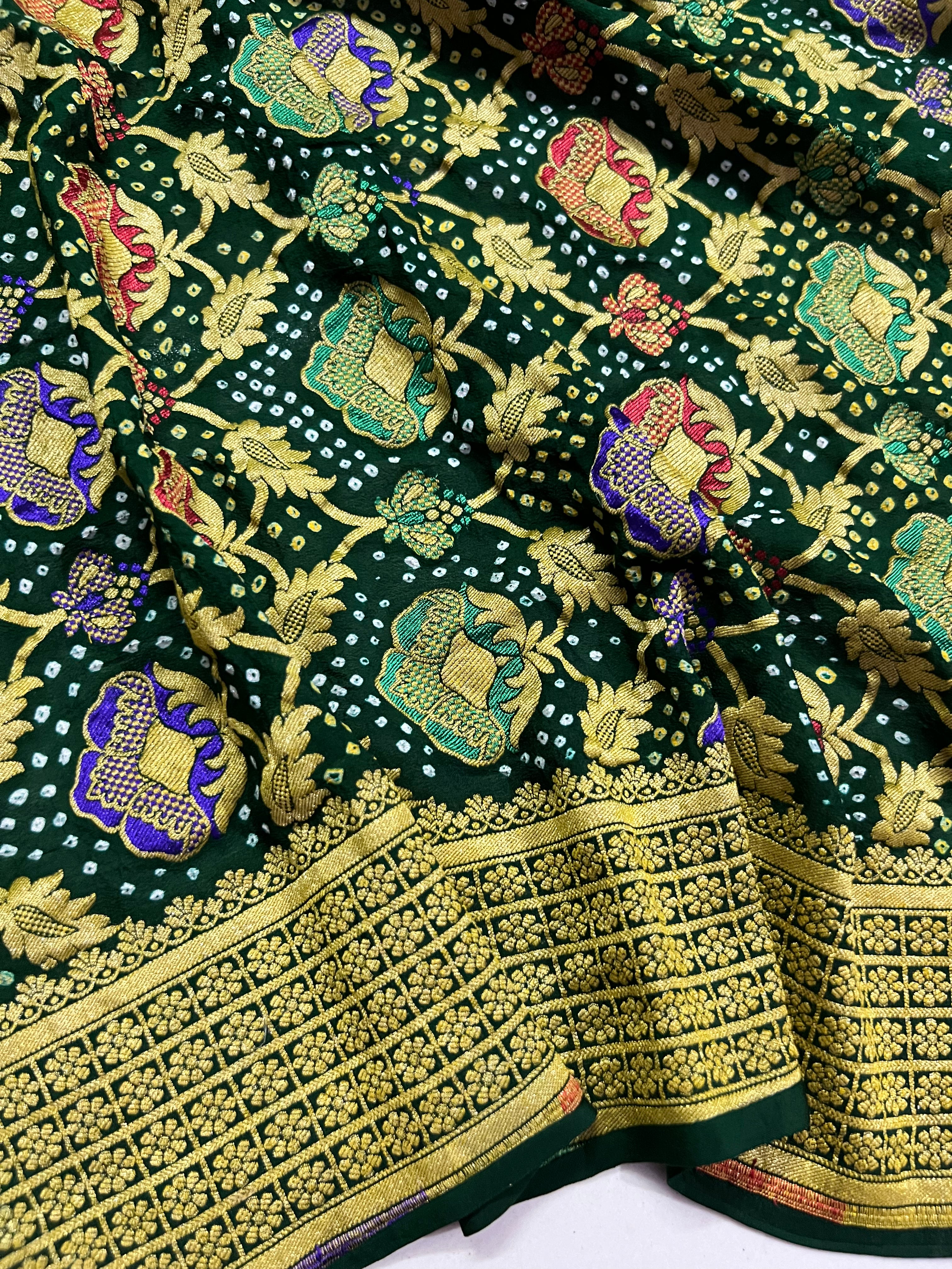 Georgette Minakari Handloom Bandhej Saree Secondary image