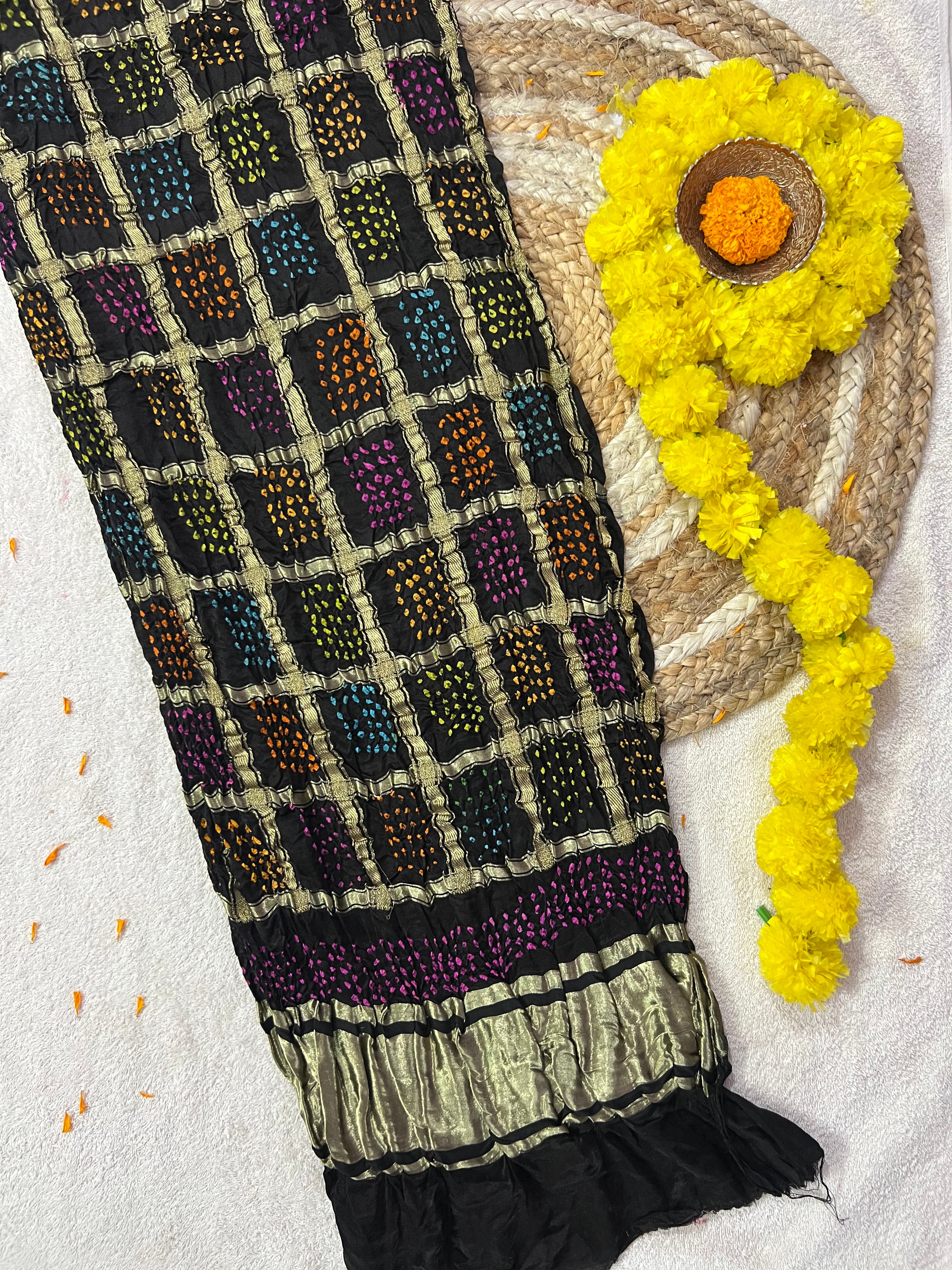 Gaji Silk Checks Bandhej Dupatta Main image