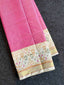 Handwoven Patola Silk Saree Plain Gala Border Baby Pink Color
