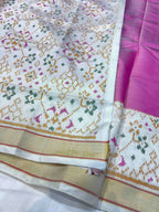 Handwoven Patola Silk Saree Plain Gala Border Baby Pink Color