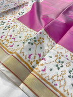 Handwoven Patola Silk Saree Plain Gala Border Baby Pink Color