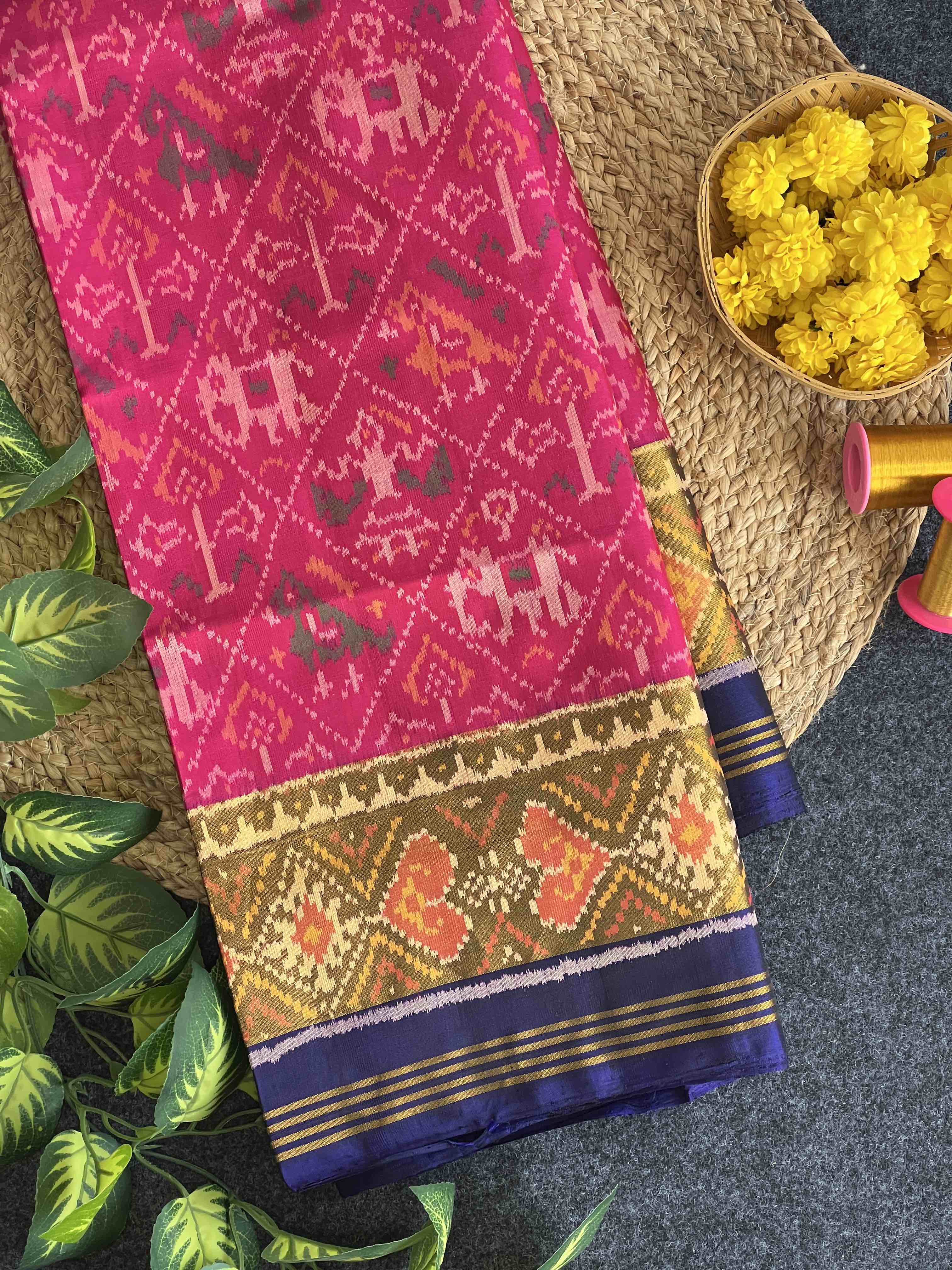 Handwoven Patola Silk Saree Narikunjan pink