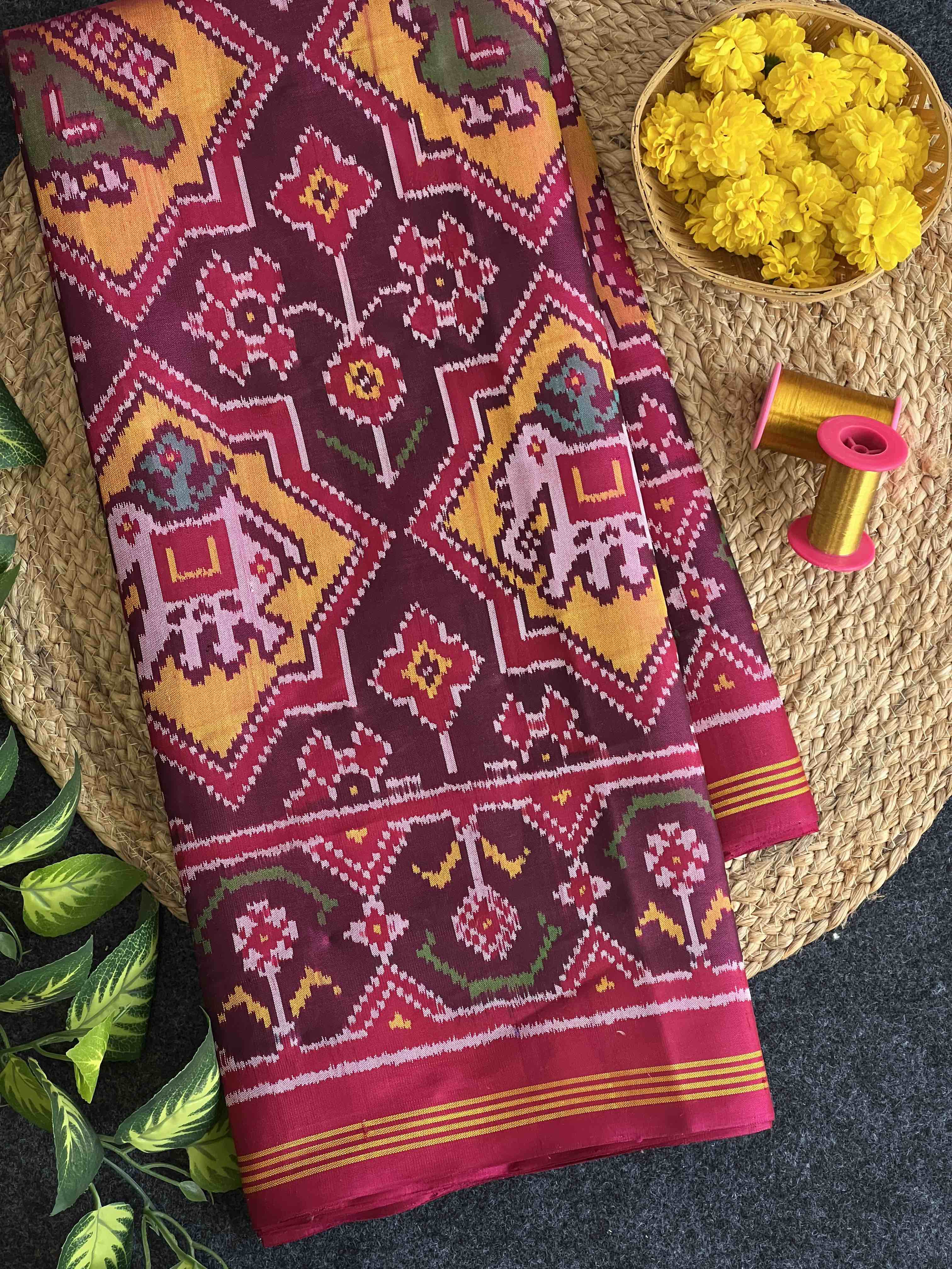 Handwoven Patola Silk Saree Star Design