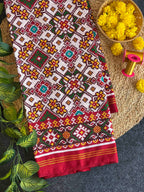 Handwoven Double Ikat Patola Silk Saree White Navratna