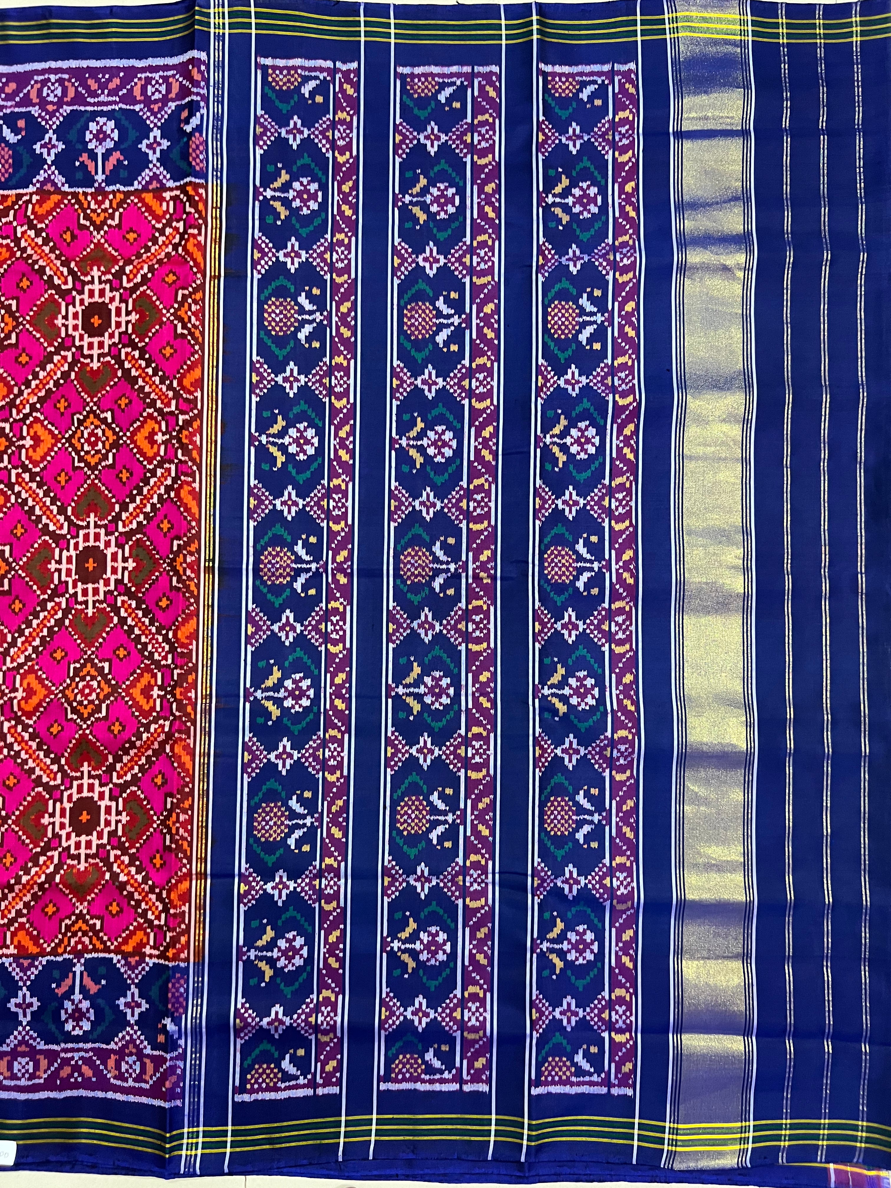 Handwoven Patola Silk Saree Manekchowk Pink And Blue
