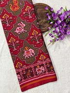 Handwoven Patola Silk Saree Elephant Designer