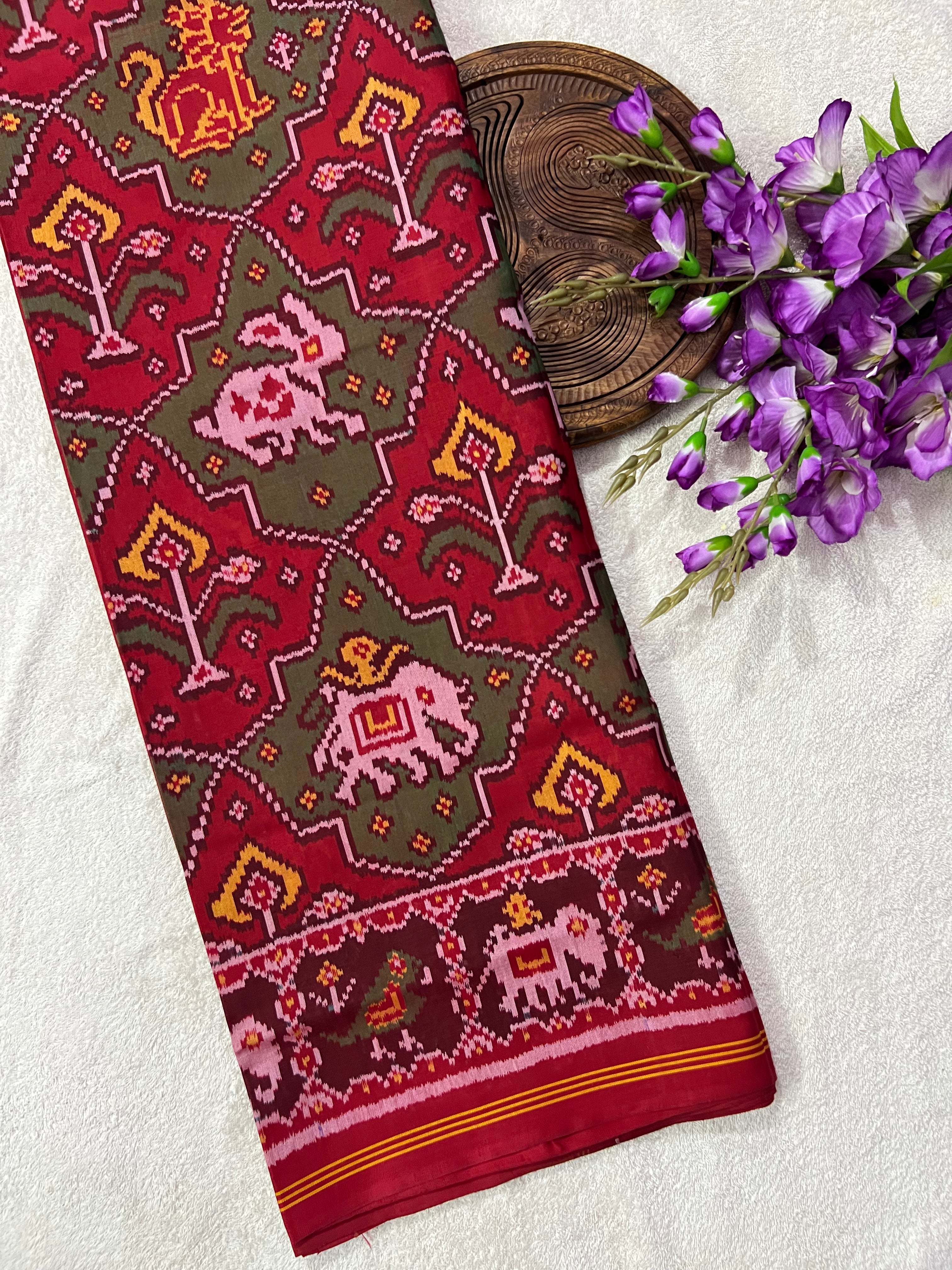 Handwoven Patola Silk Saree Elephant Designer