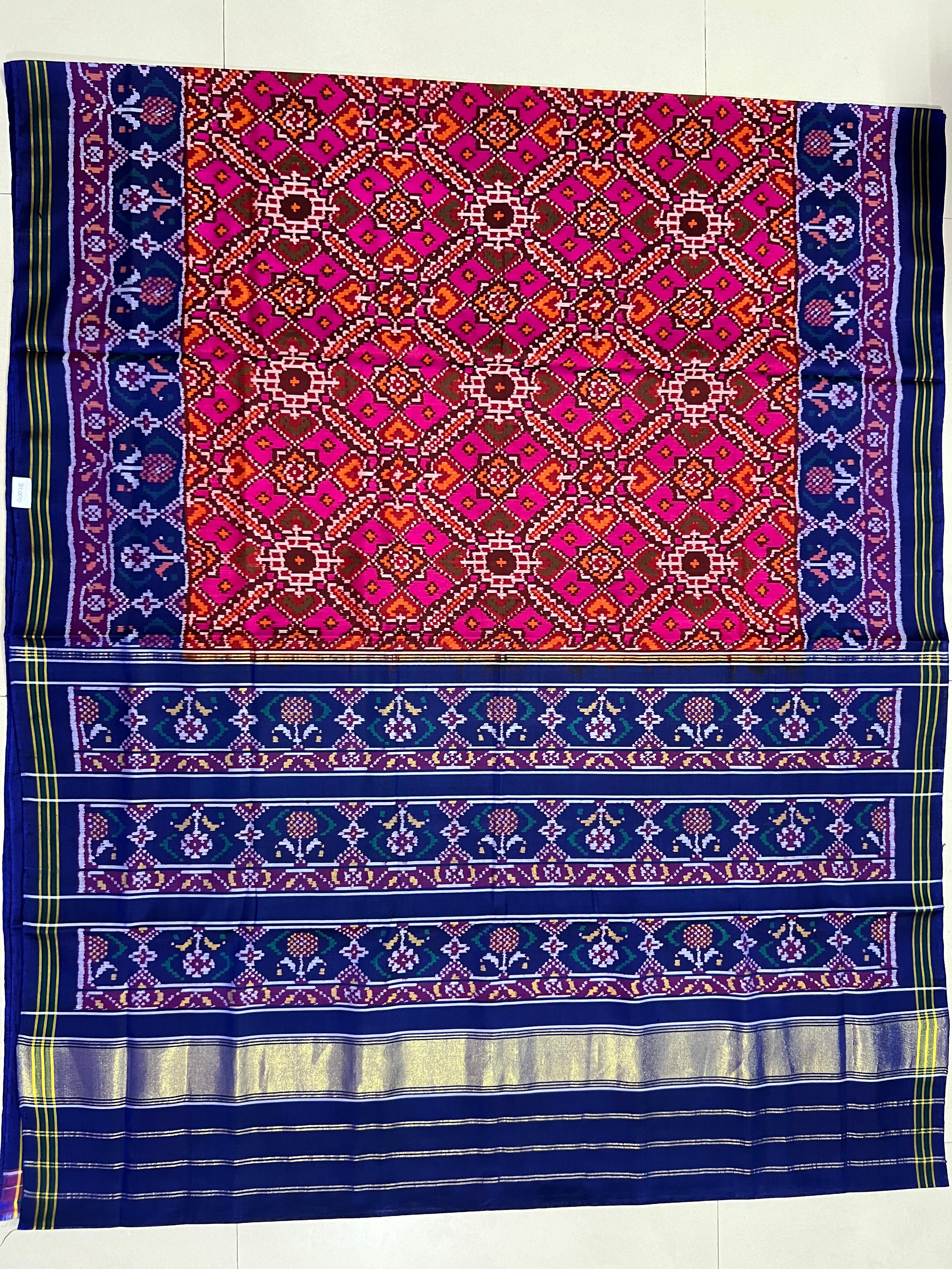 Handwoven Patola Silk Saree Manekchowk Pink And Blue