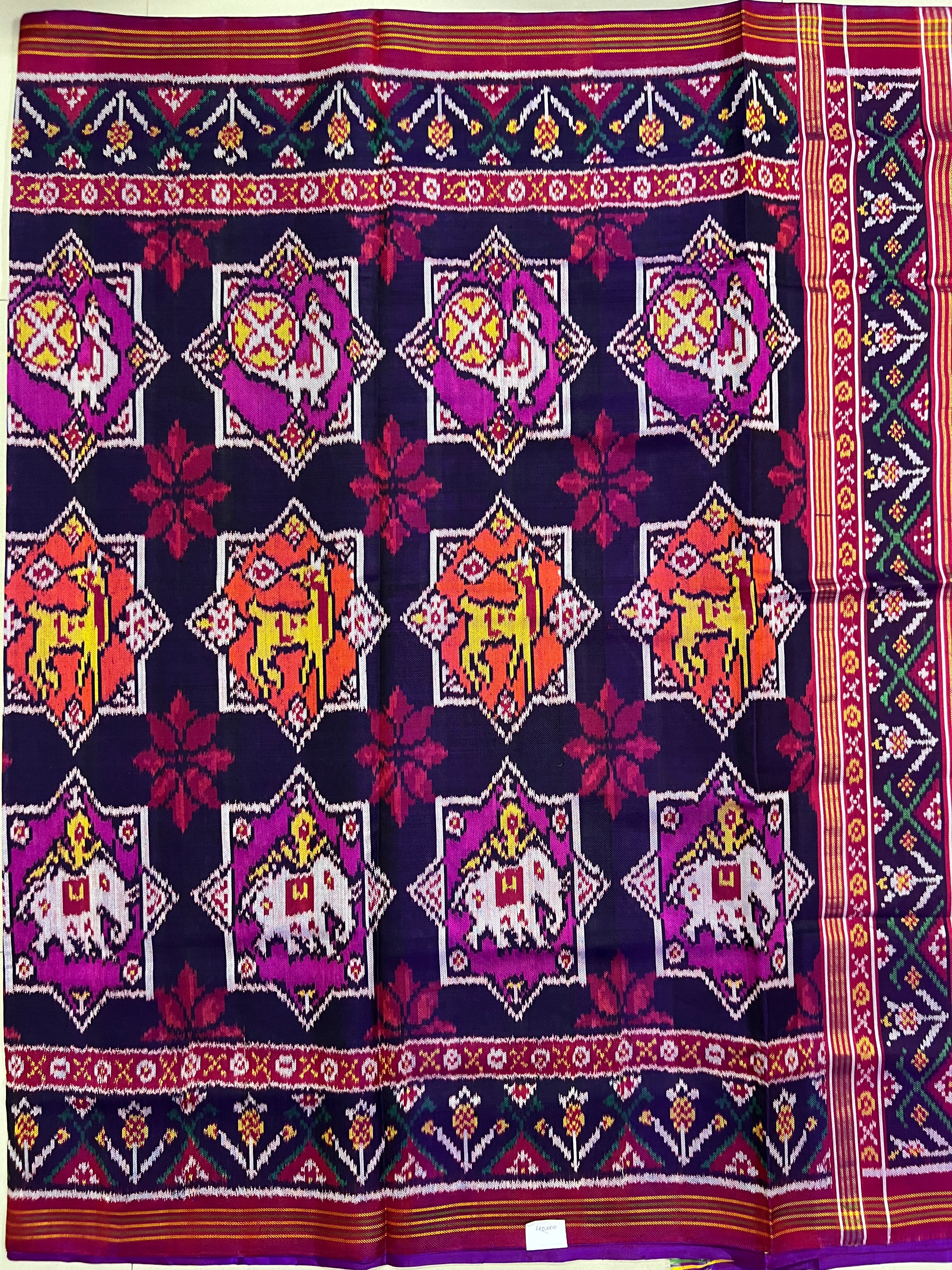 Handwoven Patola Silk Saree Twill Weaving  Star Motif Secondary image