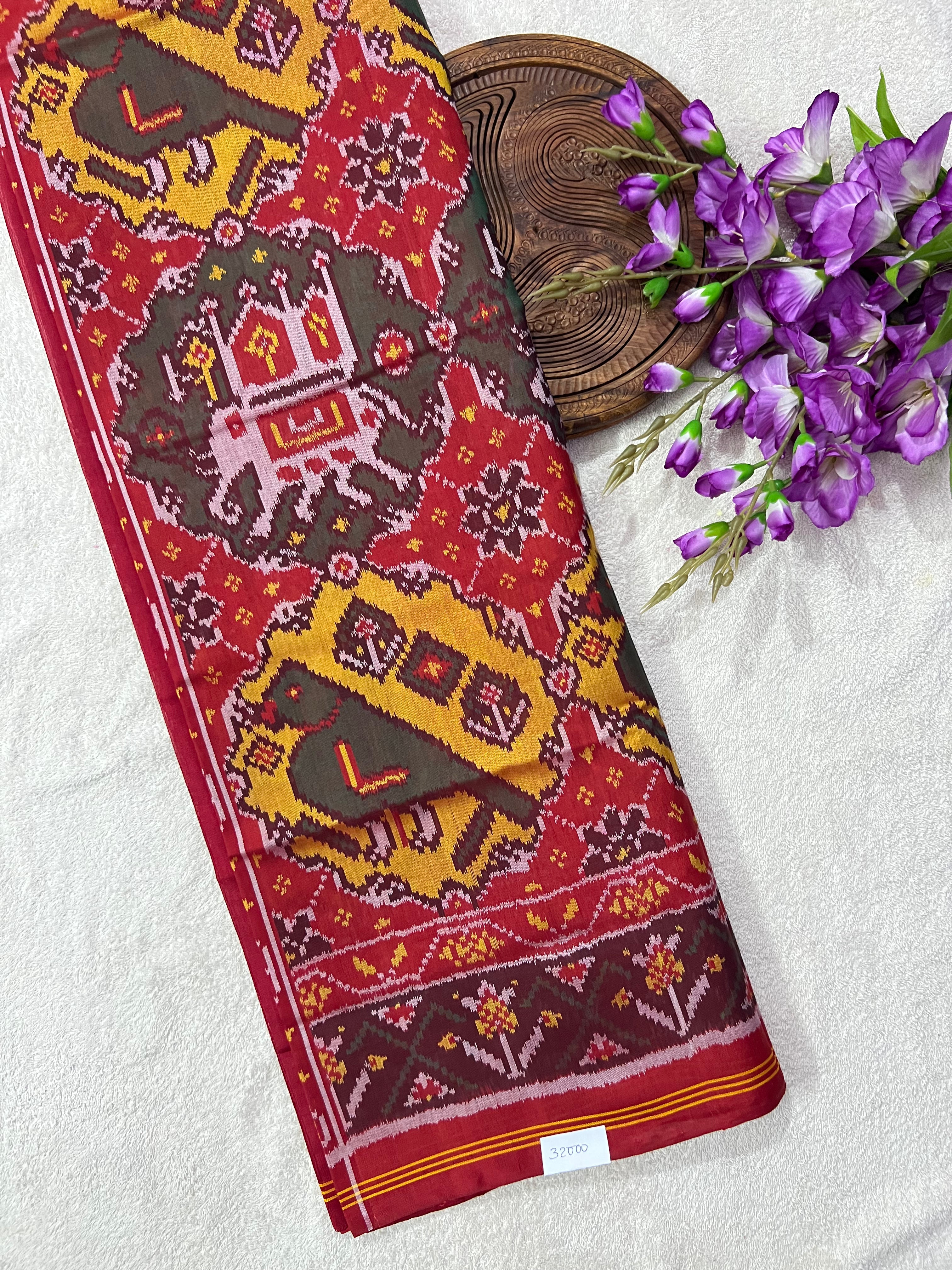 Handwoven Patola Silk Saree Elephant & Perrot Designer Main image